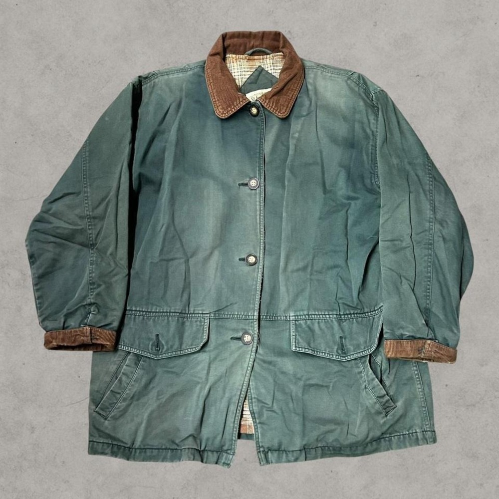 St John's Bay Chore Jacket Mens Large Green Sun Faded Blanket Lined Barn Coat
